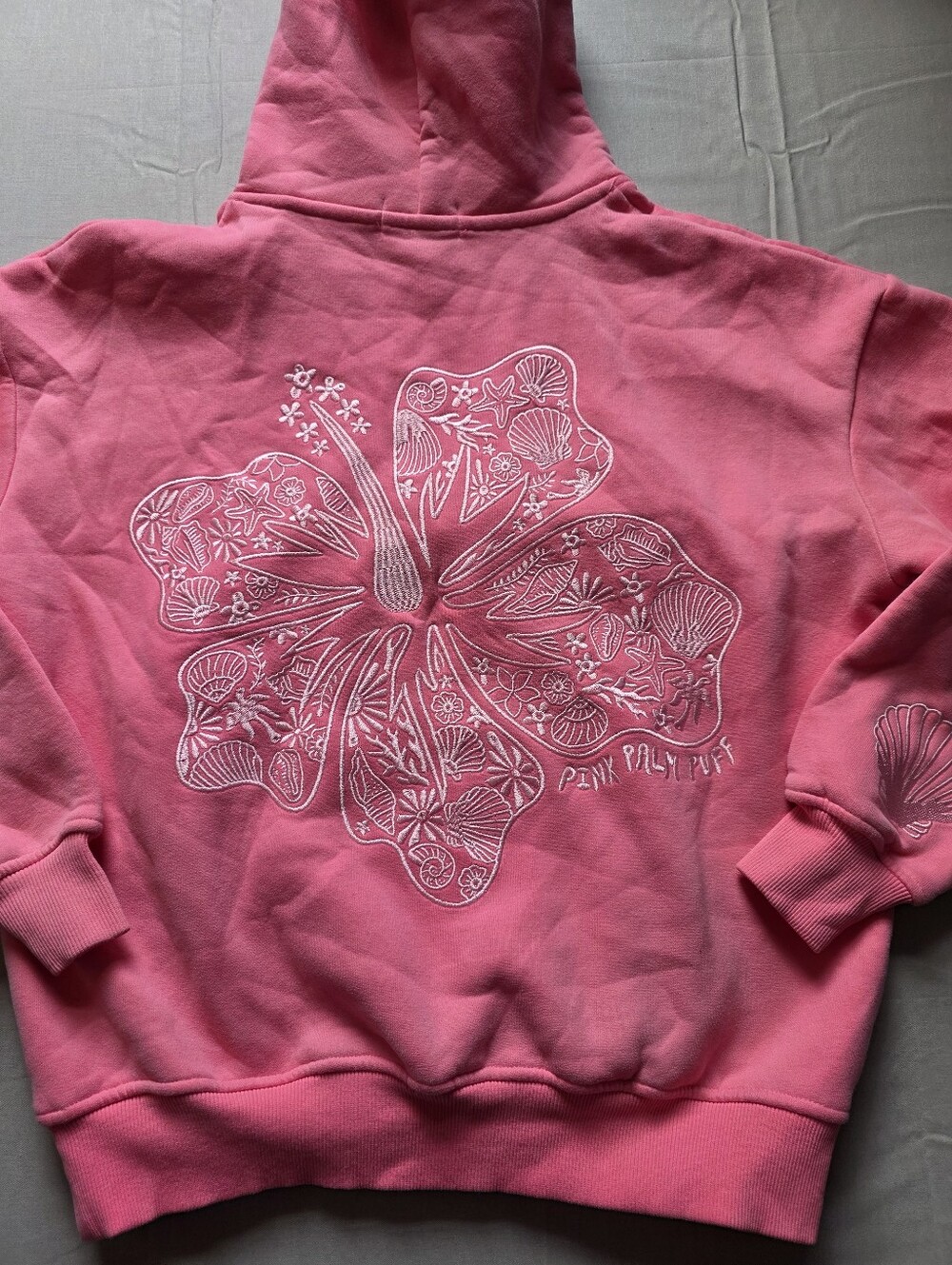 Pink Palm Puff Hibiscus Hoodie XS